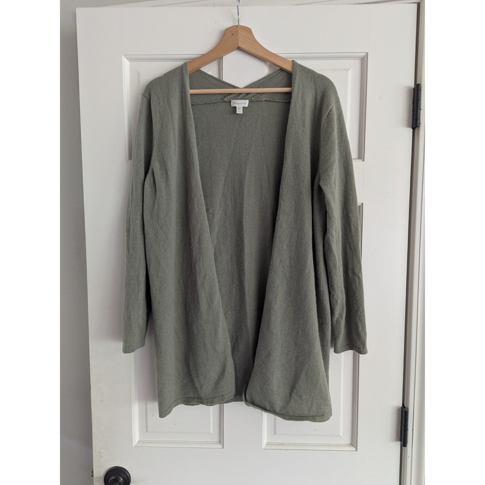 Garnet Hill Women's Size L Green Easy Open Front 100% Cashmere Cardigan Sweater